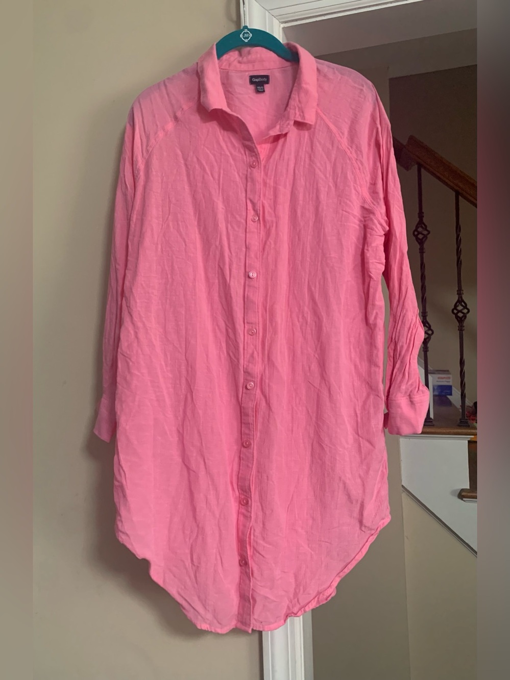 Gap Body Womens Pink Sheer Button Up Long Shirt Swim Coverup & Loungewear XS/S